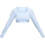 34 - Dame - Firkantet Overdele PrettyLittleThing Shape Slinky Long Sleeve Square Neck Crop Top - White