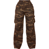 10 - Camouflage Bukser & Shorts PrettyLittleThing Pocket Detail Wide Leg Cargo Trousers - Khaki