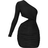 14 - 32 - Enskuldret / Enæremet Kjoler PrettyLittleThing Slinky One Shoulder Waist Cut Out Ruched Bodycon Dress - Black
