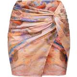 32 - Multifarvet Nederdele PrettyLittleThing Twist Front Split Leg Mini Skirt - Sand Marble