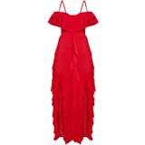 Cold Shoulder - L Kjoler PrettyLittleThing Cold Shoulder Ruffle Detail Maxi Dress - Red