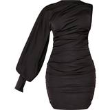 Enskuldret / Enæremet - Rund hals Kjoler PrettyLittleThing One Sleeve Ruched Woven Bodycon Dress - Black