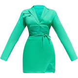 14 - Cut-Out - Grøn Tøj PrettyLittleThing Woven Cut Out Tie Waist Utility Style Blazer Bodycon Dress - Green