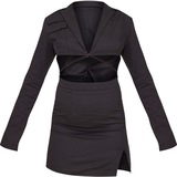 38 - Cut-Out - Lange ærmer Kjoler PrettyLittleThing Woven Cut Out Tie Waist Utility Style Blazer Bodycon Dress - Black
