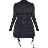 PrettyLittleThing Korte kjoler PrettyLittleThing Shape Rib Underbust Detail Long Sleeve Ruched Bodycon Dress - Black