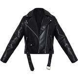 PrettyLittleThing 32 - Skind Tøj PrettyLittleThing Faux Leather Regular Fit Belted Biker Jacket - Black