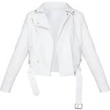 8 - Imiteret læder Overtøj PrettyLittleThing Faux Leather Regular Fit Belted Biker Jacket - Cream