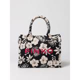 Pinko women's handbag beach shopping canvas recycled printed with black/butter
