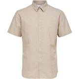 Selected Regular Fit Linen Blend Short Sleeve Shirt - kelp