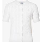 Polo Ralph Lauren 12 - Dame Overdele Polo Ralph Lauren Womens White Logo-embroidered Cotton-knit Cardigan