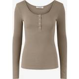 Grøn - Jersey - XS Tøj Pieces Kitte Button Front Ribbed Top - Beige