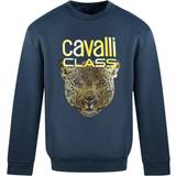 Roberto Cavalli Polyester Tøj Roberto Cavalli Men's Class Leopard Print Logo Jumper - Navy Blue