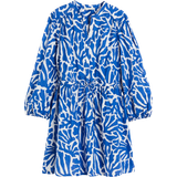 H&M Linen Blend Dress - Bright Blue/Patterned