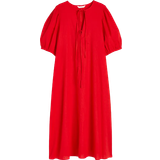 Løs - Rød Kjoler H&M Tie Detail Linen Blend Dress - Red