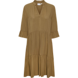 Trompetærmer - V-udskæring Kjoler Saint Tropez Edasz Solid Dress - Toasted Coconut