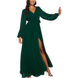12 - Grøn - XL Kjoler Goddiva Long Sleeve Chiffon Dress - Green