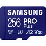 Micro sd kort Samsung PRO Plus microSDXC Class 10 UHS-I U3 V30 A2 180/130MB/s 256GB +SD adapter