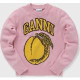 Dame - Gul - XXS Sweatere Ganni K1904 Graphic O-neck Pullover Peach Coral Blush