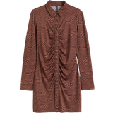 H&M Dame Kjoler H&M Draped Shirt Dress - Brown/Pattern