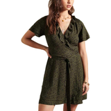 Grøn - Korte kjoler - M - Viskose Superdry Summer Wrap Dress - Khaki