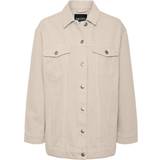 48 - Beige - Bomuld Tøj Pieces Tika Denim Jacket - Whitecap Gray