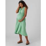 Grøn - Lange kjoler - XL Mamalicious Maternity Ærmeløs maxikjole med rynket overdel grøn Neptun grøn