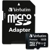 MicroSDHC Hukommelseskort & USB Stik Verbatim Premium microSDHC Class 10 UHS-I U1 V10 80MB/s 16GB +Adapter
