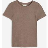 H&M Jersey Overdele H&M Bland Ribbed T-shirt - Dark Beige Melange
