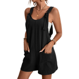 Løs - Polyester Jumpsuits & Overalls Shein Lune Knot Front Pocket Patched Overall Romper Without Tube Top - Black