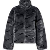 26 - Grå - Lynlås Jakker Nike Sportswear Plush Printed Faux Fur Jacket Women's - Dark Smoke Grey/Black