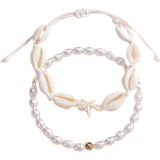 Hvid Ankellænker Shein Starfish & Shell Decor Bracelet - White/Pearls
