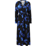 Lange kjoler - Lange ærmer Selected Femme Maxikjole med blå blomster og bælte-Black Black