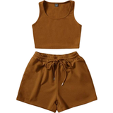 Polyester - Ærmeløs Jumpsuits & Overalls Shein Ezwear Scoop Neck Tank Top and Track Shorts - Brown