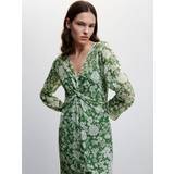 Mango Dame - Lange kjoler Mango Midikjole med V-hals og grønt blomstermønster Grøn