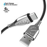 Naztech Kabler Naztech Titanium Braided ladekabel USB-C USB-A sort/sølv