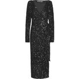 Dame - Paillet - Slå om-kjoler ROTATE Birger Christensen Sequin Puffsleeve Wrap Dress - Black
