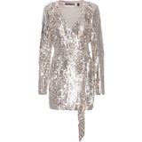 40 - Dame - Paillet Kjoler ROTATE Birger Christensen Sequin Wide Shoulder Wrap Dress - Silver
