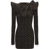 Balmain Bomuld Kjoler Balmain Structured dress with knotted collar in monogrammed jacquard