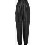 Moschino Dame Bukser Moschino Womens Black Patch-pocket Tapered-leg Mid-rise Leather Trousers