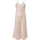 Beige Natkjoler Lady Avenue Pure Silk Long Nightgown With Lace - Pearl White