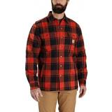 Rød - XXL Overtøj Carhartt Men's Mens Flannel Sherpa Lined Shirt Jacket Red Ochre