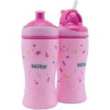 Nuby Drikkedunke Nuby drikkeflaske med sugerør og drikkeflaske med Pop-Up lukning 360 ml combipack fra 18 måneder, pink 360ml