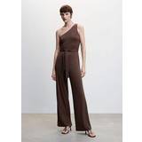 Brun - Polyester Jumpsuits & Overalls Mango Women's Bow Detail Asymmetrical Jumpsuit Brown Brown