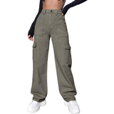 Shein Icon High Waist Flap Pocket Wide Leg Jeans - Army Green