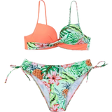 Dame - Grøn Bikinisæt Shein Tropical Print Wrap Cross Push Up Tie Side Bikini Swimsuit - Coral Orange