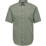 Grøn - Hør - XL Overdele Only & Sons Short Sleeve Slim Fit Shirt - Green/Swamp