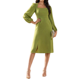 Shein BIZwear Square Neck Lantern Sleeve Solid Dress - Green