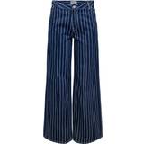 Høj talje - Stribede Bukser Only Vela High Waist Stripe Ex Wide Denim Trouser - Dark Blue Denim
