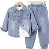 Viskose Øvrige sæt Børnetøj Shein Toddler Boys Dual Pocket Denim Shirt & Jeans Without Tee - Medium Wash