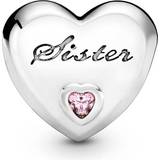Rosa Charms & Vedhæng Pandora Sister Heart Charm - Silver/Pink